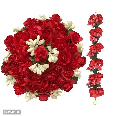 Guruembellish Flower Juda Bun Wedding Hair Bun Gajra For Women And Girls Juda Bun Hair Accessories, Red-thumb0
