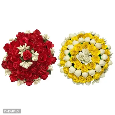 Guruembellish Paper Flower Hair Juda/Bun Gajra, Accessories For Women And Girls, Pack Of 2, Yellow And Red
