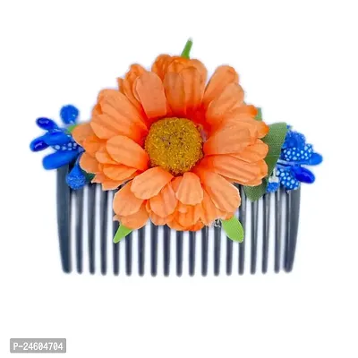 Elegant Orange Fabric Embellished Comb Clip For Girl And Women