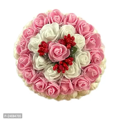 Elegant Pink Foam Flower Embellished Bun For Girl And Women-thumb0