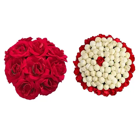 VinshBond Full Juda Bun Hair Flower Gajra and gajra for Wedding and Party Pack of 2