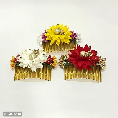 Elegant Multicoloured Artificial Flower Embellished Comb Clip For Girl And Women