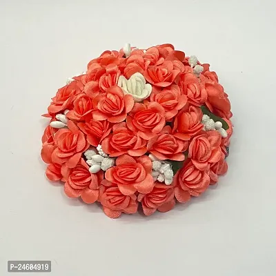 Elegant Peach Satin Flower Embellished Bun For Girl And Women-thumb2