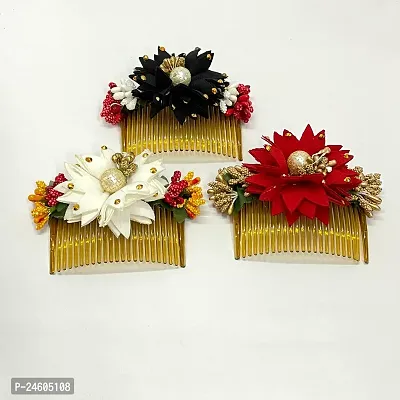 Elegant Multicoloured Artificial Flower Embellished Comb Clip For Girl And Women-thumb2