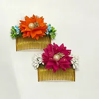 Elegant Multicoloured Artificial Flower Embellished Comb Clip For Girl And Women-thumb1