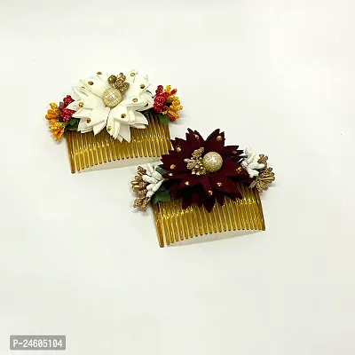 Elegant Multicoloured Artificial Flower Embellished Comb Clip For Girl And Women