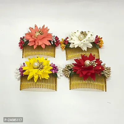 Elegant Multicoloured Artificial Flower Embellished Comb Clip For Girl And Women-thumb0