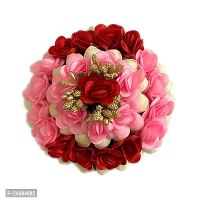 Elegant Multicoloured Satin Flower Embellished Bun For Girl And Women-thumb0