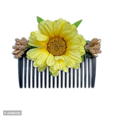 Elegant Yellow Fabric Embellished Comb Clip For Girl And Women