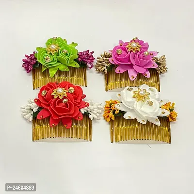 Elegant Multicoloured Foam Flower Embellished Comb Clip For Girl And Women-thumb0