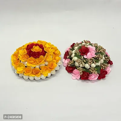 Elegant Multicoloured Satin Flower Embellished Bun For Girl And Women-thumb2