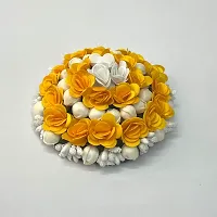 Elegant Yellow Satin Flower Embellished Bun For Girl And Women-thumb1