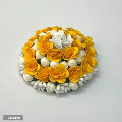 Elegant Yellow Satin Flower Embellished Bun For Girl And Women-thumb2