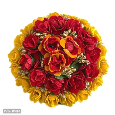 Elegant Multicoloured Satin Flower Embellished Bun For Girl And Women