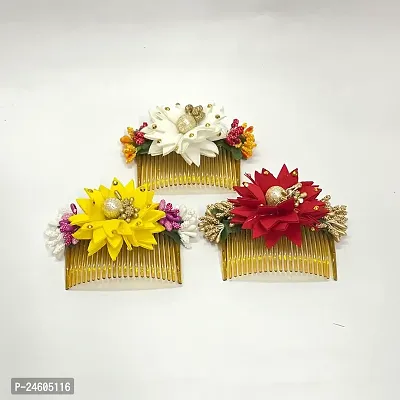 Elegant Multicoloured Artificial Flower Embellished Comb Clip For Girl And Women