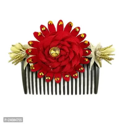 Elegant Red Fabric Embellished Comb Clip For Girl And Women