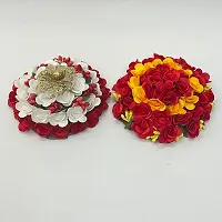 Elegant Multicoloured Satin Flower Embellished Bun For Girl And Women-thumb1