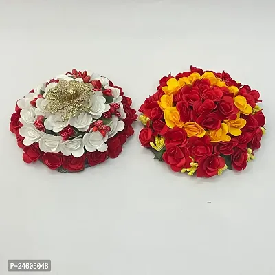 Elegant Multicoloured Satin Flower Embellished Bun For Girl And Women-thumb2