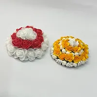 Elegant Multicoloured Satin Flower Embellished Bun For Girl And Women-thumb1