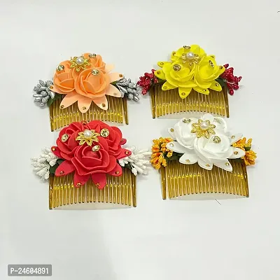 Elegant Multicoloured Satin Flower Embellished Comb Clip For Girl And Women