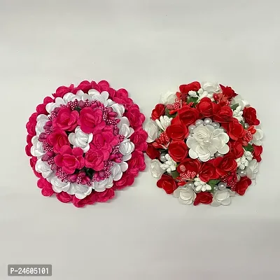 Elegant Multicoloured Satin Flower Embellished Bun For Girl And Women-thumb0