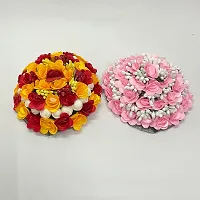 Elegant Multicoloured Satin Flower Embellished Bun For Girl And Women-thumb1