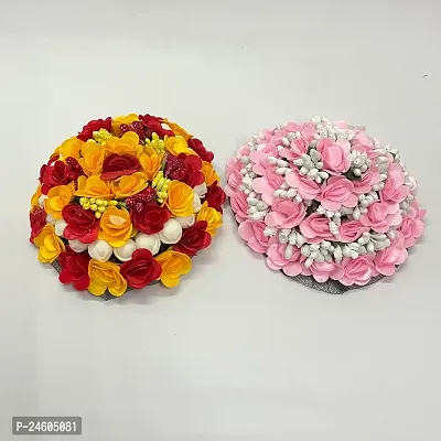 Elegant Multicoloured Satin Flower Embellished Bun For Girl And Women-thumb2