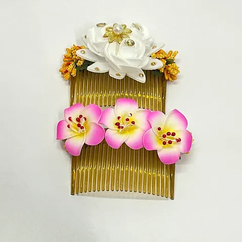 Elegant Satin Flower Embellished Comb Clip For Girl And Women