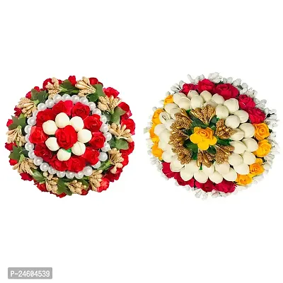 Elegant Multicoloured Satin Flower Embellished Bun For Girl And Women-thumb0