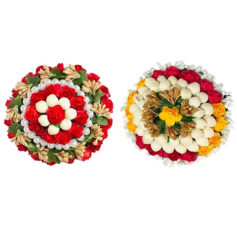 VinshBond Artificial Flowers Gajra Bun Hair Accessories for Women (Multicolour) - Pack of 2