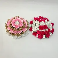 Elegant Multicoloured Satin Flower Embellished Bun For Girl And Women-thumb1