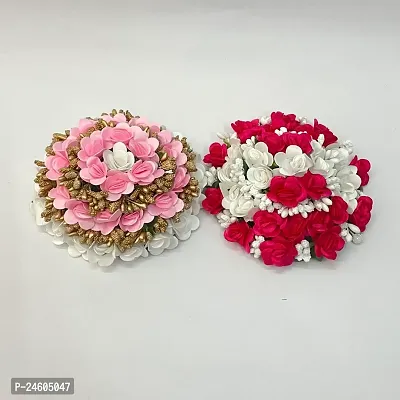 Elegant Multicoloured Satin Flower Embellished Bun For Girl And Women-thumb2