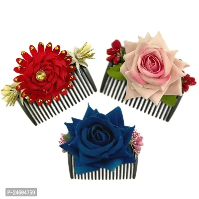 Elegant Multicoloured Fabric Embellished Comb Clip For Girl And Women