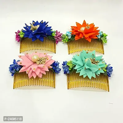 Elegant Multicoloured Artificial Flower Embellished Comb Clip For Girl And Women