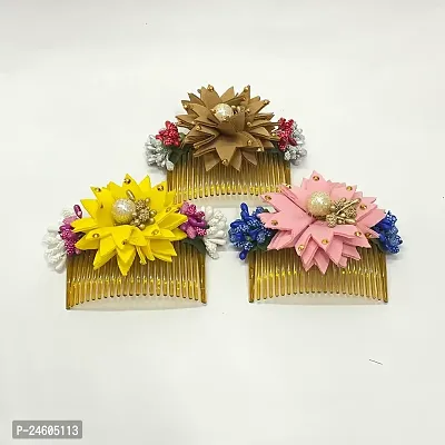 Elegant Multicoloured Artificial Flower Embellished Comb Clip For Girl And Women