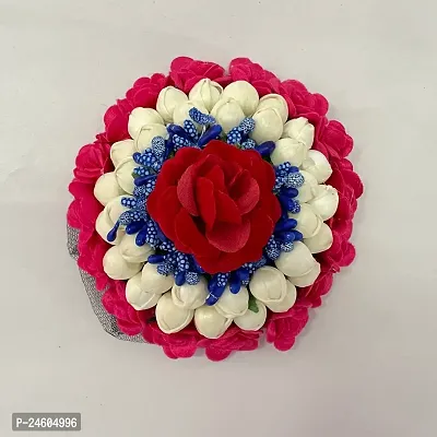 Elegant Multicoloured Satin Flower Embellished Bun For Girl And Women-thumb0