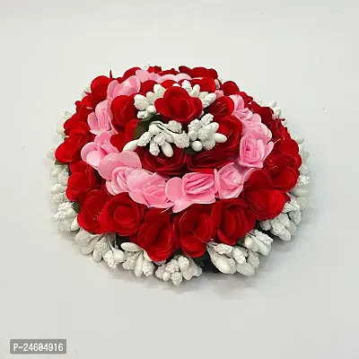 Elegant Red Satin Flower Embellished Bun For Girl And Women-thumb2
