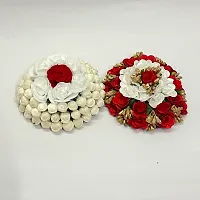 Elegant Multicoloured Satin Flower Embellished Bun For Girl And Women-thumb1