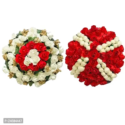 Elegant Multicoloured Satin Flower Embellished Bun For Girl And Women-thumb0