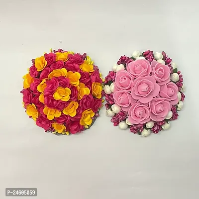 Elegant Multicoloured Satin Flower Embellished Bun For Girl And Women