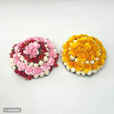 Elegant Multicoloured Satin Flower Embellished Bun For Girl And Women-thumb2