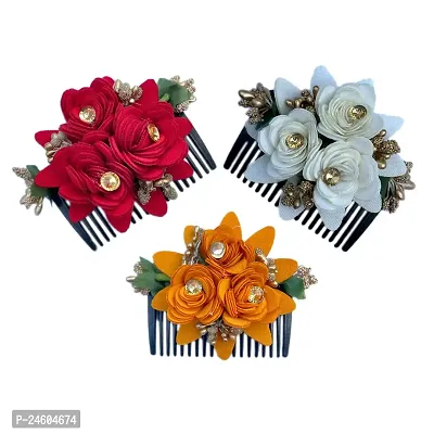 Elegant Multicoloured Velvet FLower Embellished Comb Clip For Girl And Women-thumb0