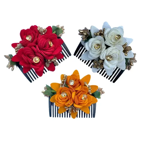 Elegant Velvet FLower Embellished Comb Clip For Girl And Women