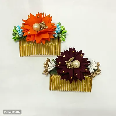 Elegant Multicoloured Artificial Flower Embellished Comb Clip For Girl And Women