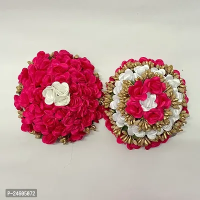 Elegant Multicoloured Satin Flower Embellished Bun For Girl And Women