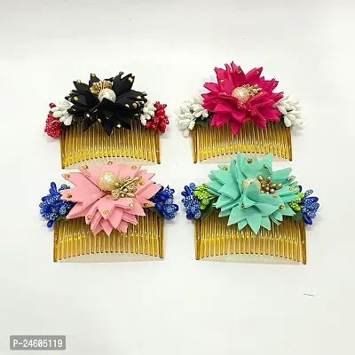 Elegant Multicoloured Artificial Flower Embellished Comb Clip For Girl And Women