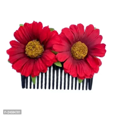 Elegant Red Fabric Embellished Comb Clip For Girl And Women-thumb0