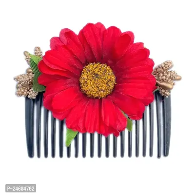 Elegant Red Fabric Embellished Comb Clip For Girl And Women