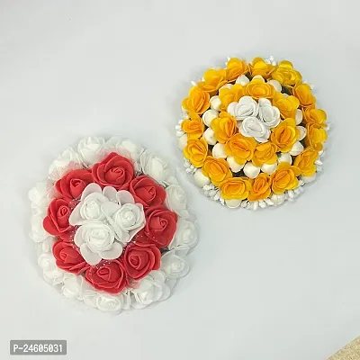 Elegant Multicoloured Satin Flower Embellished Bun For Girl And Women