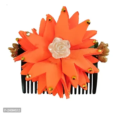 Elegant Orange Fabric Embellished Comb Clip For Girl And Women-thumb0